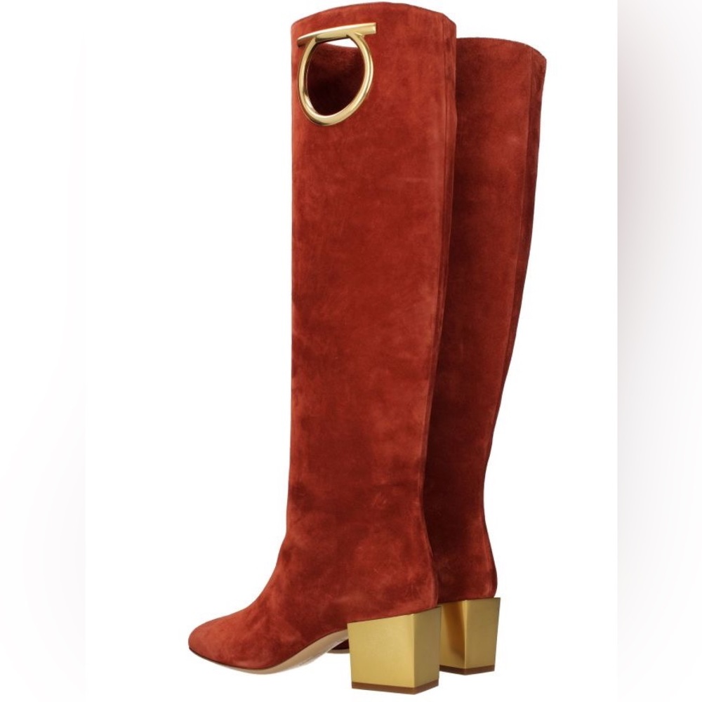 New with box SALVATORE FERRAGAMO Suede Knee High Boots - Picture 2 of 11